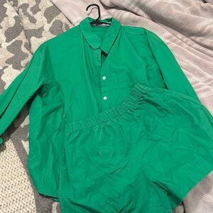 Petal & Pup Green Button Down & Boxer Short Set